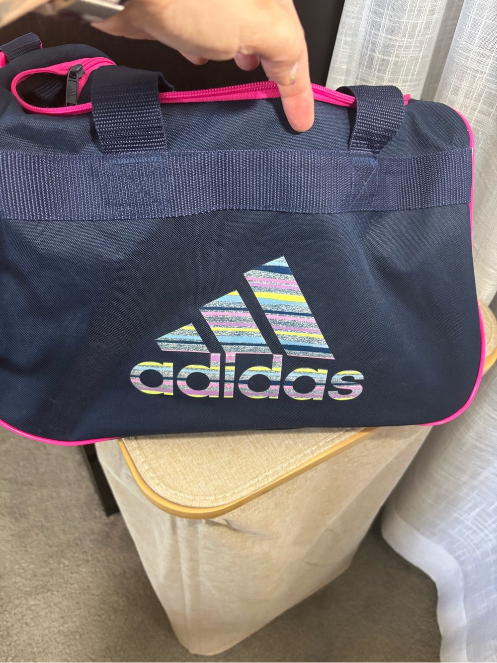 adidas Navy Duffel Bag with Pink Trim and Multicolor Logo